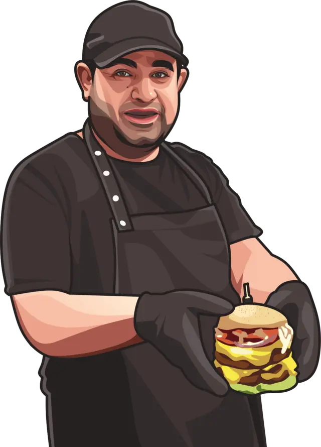 Karikatur des Burger-One-Gründers